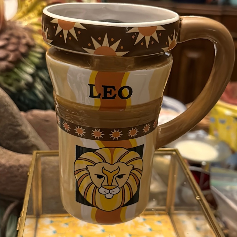Nantucket Home ceramic travel coffee mug LEO lion horoscope sign tall
